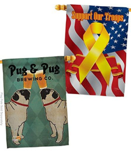 Dog Pug And Brewing House Flags Pack Animals Puppy Spoiled Paw Canine Fur Pet Nature Farm Animal Creature Support Our Troops Small Decorative Gift Yard Banner Made In Usa 28 X 40