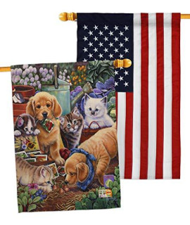 Dog Helpful Garden Paws House Flags Pack Animals Puppy Spoiled Paw Canine Fur Pet Nature Farm Animal Creature Usa Embroidery Small Decorative Gift Yard Banner Double-Sided Made In 28 X 40