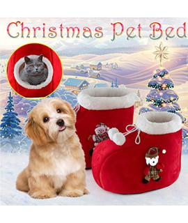 Usuming Pet Indoor Doggy House Christmas Decor Cat House Portable Pet House Dog Bed Cat Cave Tent Winter Warm(Christmas Shoes,S)