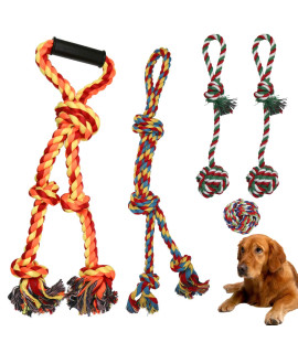 Large Dog Rope Chew Toys, Aggressive Chewers Tough Natural Cotton Rope Chew Knotted Heavy Rope Set Toys for Large and Medium Dog Teething, Chewing, Tug of War, Teeth Cleaning, Fetching Toy (H01)