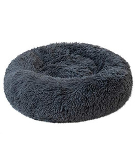 Fur Donut Cat Dog Bed Long Plush Calming Pet Bed for Cat and Small Medium Dog - Comfy Calming Anxiety & Self-Warming, Fur Soothing Pet Bed (60cm, Navy)