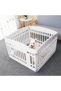 Pet Playpen Foldable Gate For Dogs Heavy Plastic Puppy Exercise Pen With Door Portable Indoor Outdoor Small Pets Fence Puppies Folding Cage 4 Panels Medium Animals House Supplies (335X335 Inches)