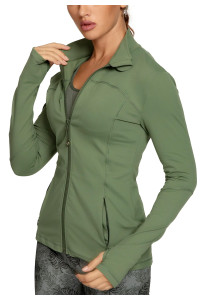 Queenieke Running Jackets For Women, Cottony-Soft Full Zip Slim Fit Athletic Workout Jacket With Pockets(M,Army Green)