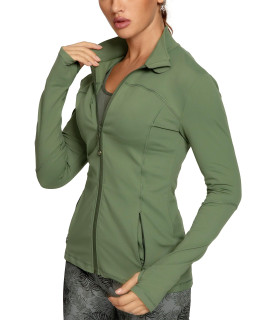 Queenieke Running Jackets For Women, Cottony-Soft Full Zip Slim Fit Athletic Workout Jacket With Pockets(M,Army Green)