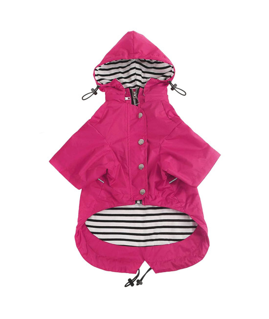 Morezi Dog Zip Up Dog Raincoat With Reflective Buttons, Rainwater Resistant, Adjustable Drawstring, Removable Hood, Stylish Premium Dog Raincoats - Size Xs To Xxl Available - Pink - L