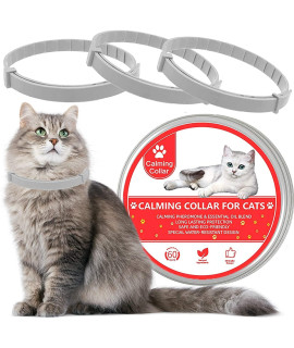 Wustentre 3 Pack Calming Collar For Cats, Cat Calming Collars, Natural Cat Pheromones Calming Collar, Adjustable Cat Anxiety Collar Reduce Anxiety Kitten Calm Collar For Cats (Grey)