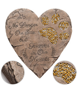 OBSI Pet Memorial Stone - Brown | Dog or Cat Garden Stone Heart Paw Print | Headstone Memory Gifts for Pet Loss
