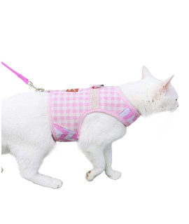 Yizhi Miaow Cat Harness And Leash For Walking Escape Proof, Adjustable Cat Vest Harness, Padded Stylish Cat Walking Jackets, Pink Plaid, Large