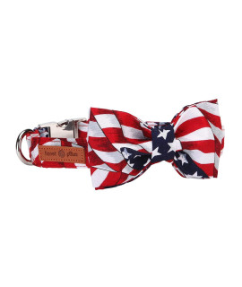 Lionet Paws Patriotic Dog And Cat Collar With Bowtie, 4Th Of July, Soft And Comfortable, Adjustable Collar For Puppies And Cats, Neck 7-11 Inches