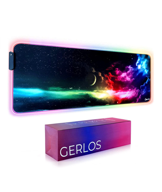 Gerlos Rgb Gaming Mouse Pad, Large Extended Soft Led Mouse Pad With 12 Lighting Modes 2 Brightness Levels, Water Resist Keyboard Pad, Computer Keyboard Mousepads Mat 800 X 300Mm 315A118 Inches