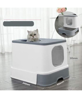 Z.L.Fflz Cat Litter Box Fully Enclosed Cat Litter Box Large Anti-Spatter Drawer Top Into Cat Toilet Deodorization Extra Large Cat Supplies (Color : Gray)