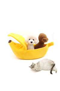 SEIS Winter Cat Banana Bed Dog House Warm Boat Pet Sleep Nest Cotton Cushion Coral Fleece Dog Pad Cat Mat (XL)