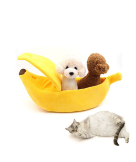 SEIS Winter Cat Banana Bed Dog House Warm Boat Pet Sleep Nest Cotton Cushion Coral Fleece Dog Pad Cat Mat (L)
