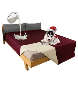 CLEAN ELF 2022 New 100% Waterproof Dog Bed Cover, Sofa Cover Anti-Slip,52x82 Inches Burgundy,Reusable Changing Pad,Washable Camping Mat for Pets/Kid/Dog, Embroidery Thread Blanket Indoor/Outdoor