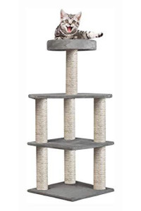 PROGLEAM 37.4" Multi-Level Carpeted Cat Scratching Post Pet- Grey
