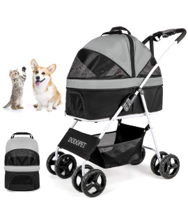 Dog/Cat/Pet Stroller for Small-Medium Pet, 3-in-1 Luxury Travel Carriage (Car Seat Stroller) Storage Basket with Detach Carrier Suspension System/Link Brake/One-Hand Fold, Max. Loading 44 LBS