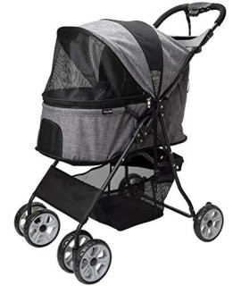 Folding Stroller for Dogs and Cats, Pet Transport Trolley, Four Rounds pet Travel Stroller - Foldable with one Hand (Gray)