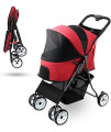 Folding Stroller for Dogs and Cats, Pet Transport Trolley, Four Rounds pet Travel Stroller - Foldable with one Hand (Red)