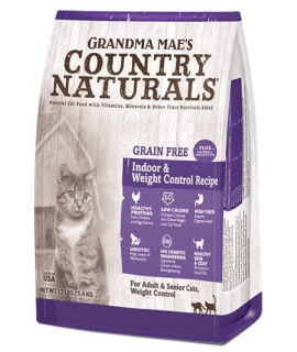 Grandma Mae's Country Naturals Weight Control/Hairball Indoor Grain-Free Cat Food, 4 Pounds, Low Calorie, Uristic Formula