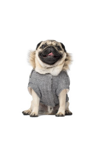 Canada Pooch Winter Dog Coat Water-Resistant Insulated Dog Jacket Faux-Fur Trim Dog Parka Coat for Dogs - Salt & Pepper, Size 28