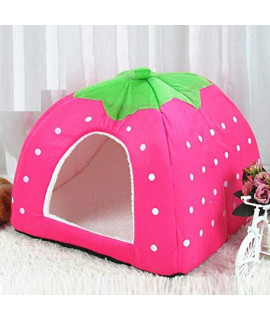 Pet Tent House, Pet Warm House Pet Teepee Tent, Autumn Winter Hot Style Cute Pet Strawberry Warm Dog Houseindoor Pet Beds (Pink, XL)