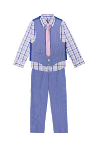 Van Heusen Boys 4-Piece Formal Suit Vest Set, Blue BikiniPurple Dot, 4