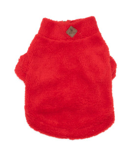 The Worthy Dog Solid Fleece Quarter Zip Pullover, Warm Pullover Fleece Dog Sweater, Winter Dog Clothes - Small, Red