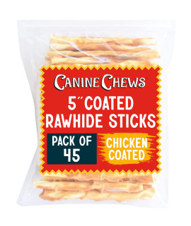 canine chews 5 chicken Slurry Sticks - Pack of 45 chicken Wrapped Rawhide Dog Treats - 100 Real USA-Sourced chicken coating - Protein-Dense chicken Wrapped Dog Treats Rawhide chews