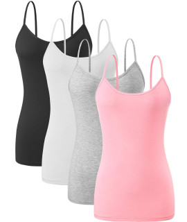 Orrpally Basic Cami Tank Tops Women Lightweight Camisole Stretch Tank Top Adjustable 4-Pack Black White Gray Pink S