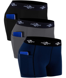 Cadmus Womens Spandex Shorts 3 Sport Pro W Side Pockets,Black Grey Navy Blue,X-Large