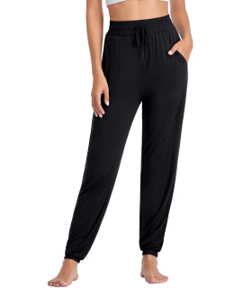Envlon Womens Yoga Pants Plus Size comfy Solid Activewear Joggers casual Loose Travel Lounge Pants with Pockets Black