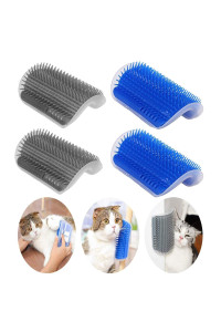 Double2C Cat Self Groomer, 4 Pack Cat Wall Corner Groomers With Catnip, Soft Face Scratchers Brush, Corner Massage Comb For Long & Short Fur Kittenpuppy (Blue+Grey)