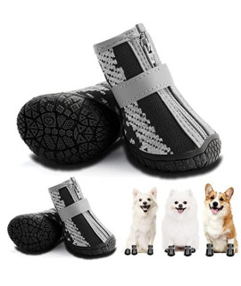 Hcpet Dog Booties Paw Protector, Breathable Dog Shoes for Small Medium Dogs with Reflective Straps, Anti-Slip Puppy Hiking Boots for Hot Pavement Hardwood Floors 4Pcs
