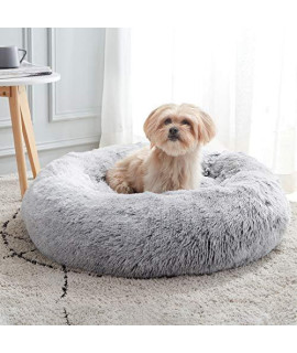 Calming Dog Bed & Cat Bed, Anti-Anxiety Donut Dog Cuddler Bed, Warming Cozy Soft Dog Round Bed, Fluffy Faux Fur Plush Dog Cat Cushion bed for Small Medium Dogs and Cats (20"/24"/27"/30")