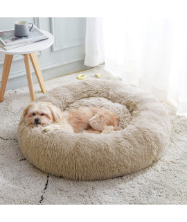Calming Dog Bed & Cat Bed, Anti-Anxiety Donut Dog Cuddler Bed, Warming Cozy Soft Dog Round Bed, Fluffy Faux Fur Plush Dog Cat Cushion Bed for Small Medium Dogs and Cats (20"/24"/27"/30")