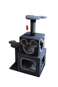 Penn-Plax Disney Cubical Cat Condo with Lounging Towers, Sisal Scratching Posts, and Swatting Toy - Bring The Magic of Disney into Your Home - Gray