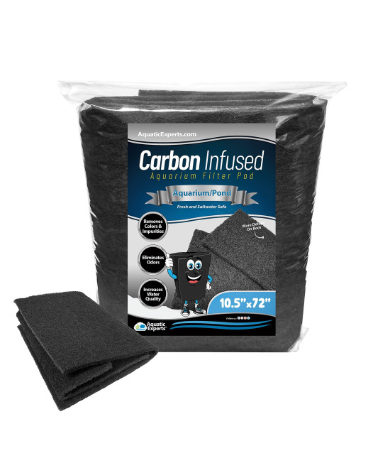 Aquatic Experts Aquarium Carbon Pad - Activated Carbon Filter Pad - Cut to Fit Carbon Infused Filter Pad for Crystal Clear Fish Tank and Ponds - Carbon Filter Pads for Aquarium - 10.5 x 72