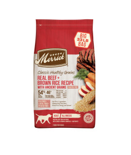 Merrick Classic Healthy Grains Dry Dog Food Real Beef & Brown Rice Recipe with Ancient Grains, Offer - 33 lb. Bag