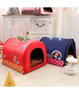 Fashionable pet House, Dog House, cat House with Cute Flannel Bones and Super Soft and Comfortable Inner Cushion (Blue)