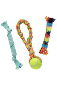 rocket & rex Dog Toy Pack and Dog Rope Toys - Includes a Stretchy Dog Toy Tug Rope with Ball for Tug of War, Rope Toys with Rubber and Crackle for Extra Chewing Fun, for Small to Medium Breeds