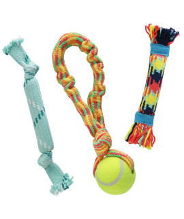 rocket & rex Dog Toy Pack and Dog Rope Toys - Includes a Stretchy Dog Toy Tug Rope with Ball for Tug of War, Rope Toys with Rubber and Crackle for Extra Chewing Fun, for Small to Medium Breeds