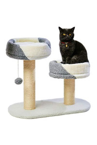LUCKITTY 2 Tier Cat Tree Platforms with Scratching Posts, Sherpa Perch Style Bed,and Hanging Ball Toy for Small Medium Cats and Kittens,Kitty Activity Center Cat Tower Furniture