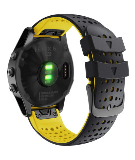 Abanen For Fenix 5Fenix 6 Quick Release Fit Watch Bands, 22Mm Soft Sport Skin-Friendly Waterproof Wristband Strap For Garmin Fenix 55 Plus,Fenix 6 Prosapphire,Instinct,Approach S62 (Black-Yellow)