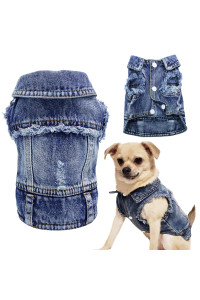 Sild Pet Clothes Dog Jeans Jacket Cool Blue Denim Coat Small Medium Dogs Lapel Vests Classic Hoodies Puppy Blue Vintage Washed Clothes (L, Blue D)