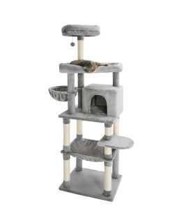 Catinsider 70.9 Inches Multi Level Cat Tree with Two Hammocks, Condo, Top Perch for Cats Light Gray