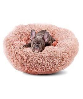 BIGTREE Long Plush Comfy Calming & Self-Warming Bed for Dog & Cat, Anti Anxiety, Furry, Soothing, Fluffy, Washable Ped Bed Pink - Small 19.5"