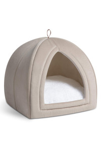 Bedsure Cat Beds for Indoor Cats - Medium Cat House Cat Tent Cat Cave with Removable Washable Cushioned Pillow, Kitten Beds Cat Hut, Dark Beige, 19 inches