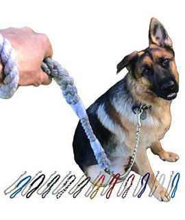 Ravenox Dog Leash with Chain |(Grey)(1/2-inch x 4-feet) | Twisted Cotton Rope Dog Lead with Nickel Plated Chain and Bolt Snap | Handmade in The USA with 100% American Made Rope | Pet Leash