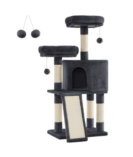 FEANDREA Cat Tower, Cat Tree for Indoor Cats, 45.3-Inch Cat Condo with Scratching Post, Ramp, Perch, Spacious Cat Cave, for Kittens, Elderly Cats, Adult Cats, Small Space, Smoky Gray UPCT141G01
