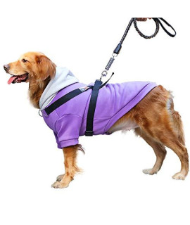 SEIS Winter Large Dog Hoodies and Harness Purple Pet Costume with Hat Cold Weather Dog Clothes for Golden Retriever Labrador (5XL (Chest 81-86cm/31.89"-33.86"))